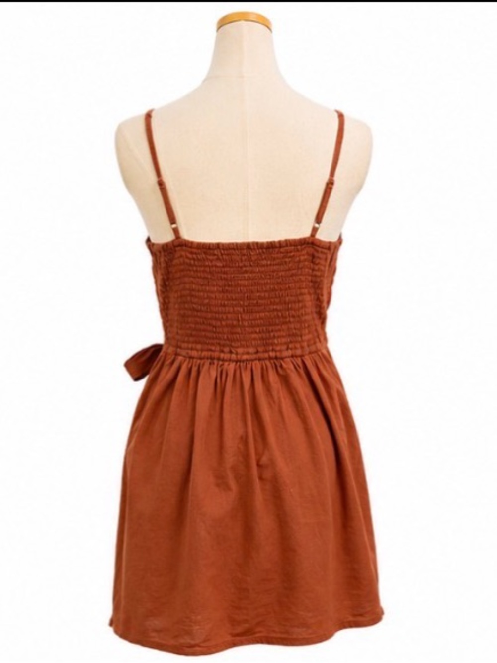 Abercrombie & Fitch Faux Wrap Mini Dress Cinnamon 100% Cotton Size L - Picture 4 of 5
